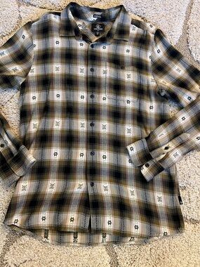 Volcom Olive, Black & Cream Plaid Long-Sleeve Button-Up Shirt